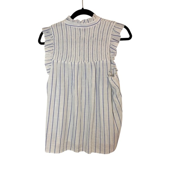 J. Crew Smocked Ruffle Gauze Top-White Stripe- Size Small - Picture 7 of 10